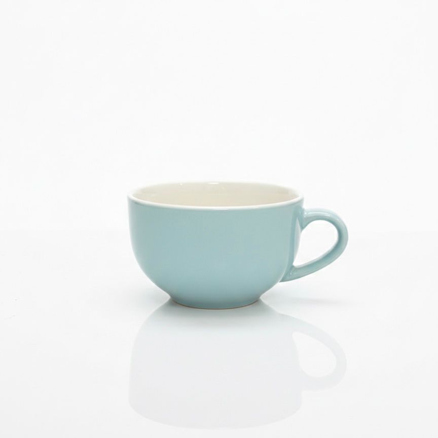 Light blue ceramic mug on a white background