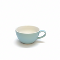 Light blue ceramic cup on a white background