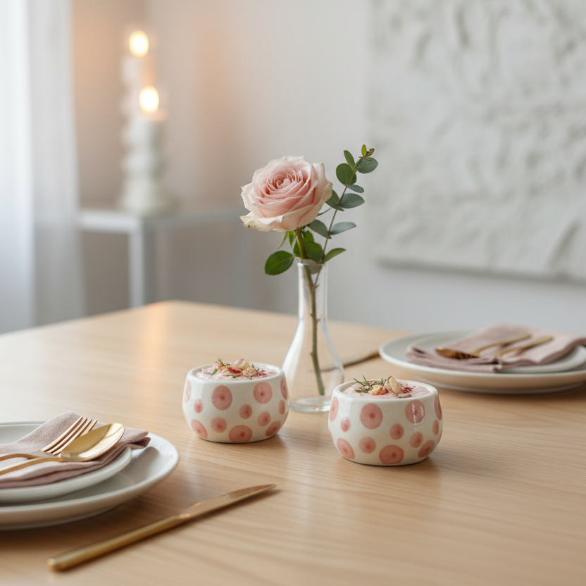 Two Pink Serving Dips on table